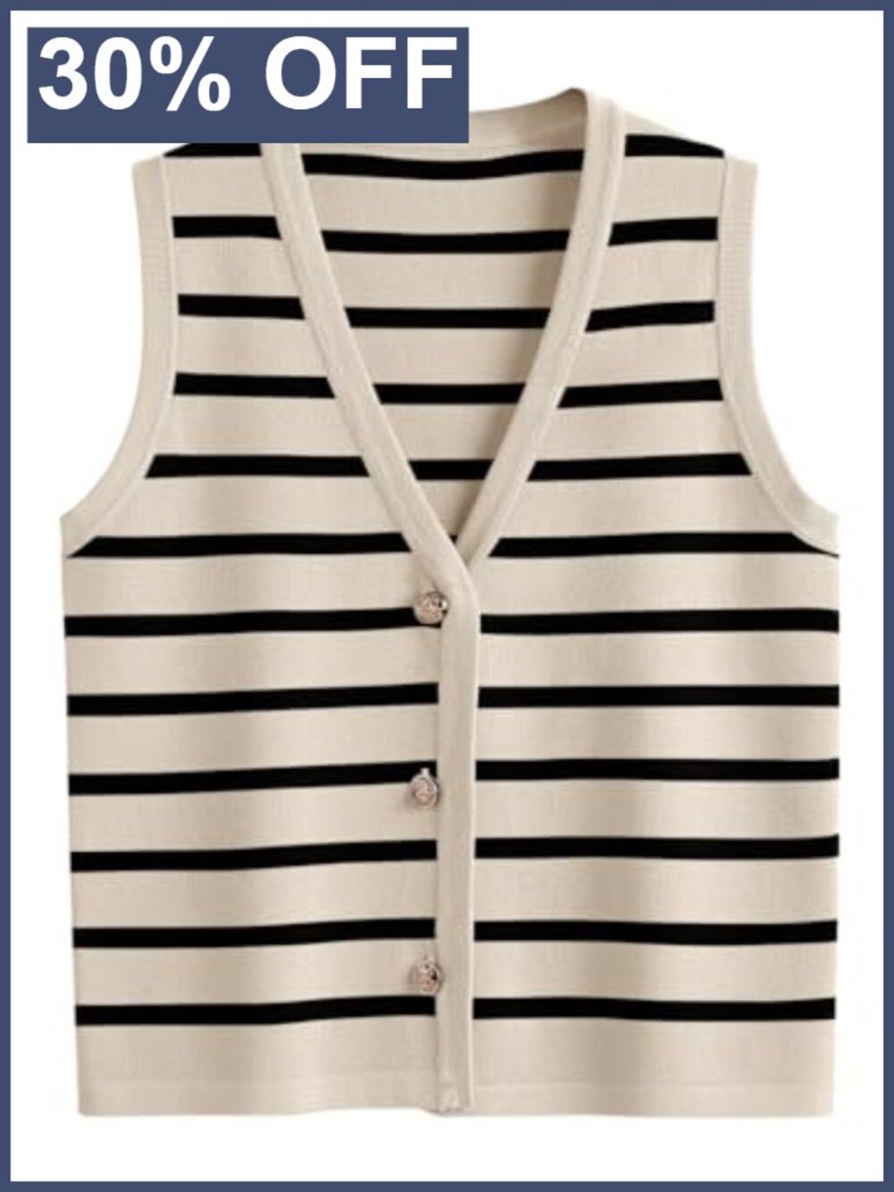 Womens Sleeveless V Neck Button Up Striped Sweater Vest Tank Top for Business